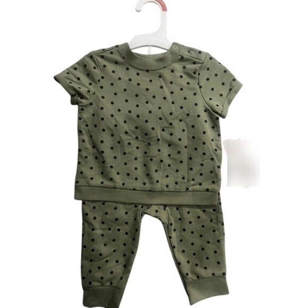 Cat & Jack Baby Infant Unisex 6-9M Green Polka‎ Dot French Terry Pants Set